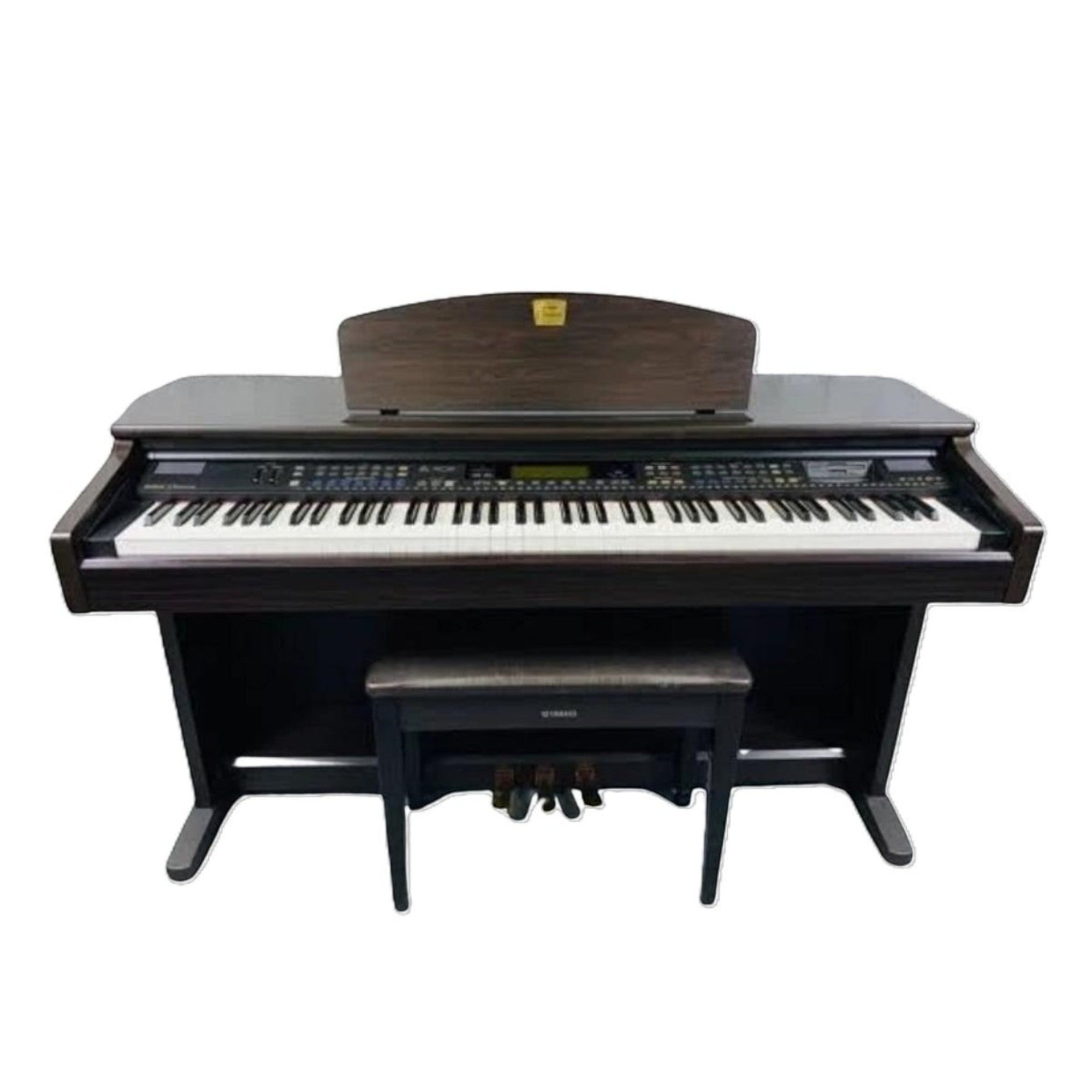 Đàn piano điện Yamaha CVP201 màu gỗ tối sang trọng với 88 phím và ghế ngồi tại TÂN NHẠC CỤ