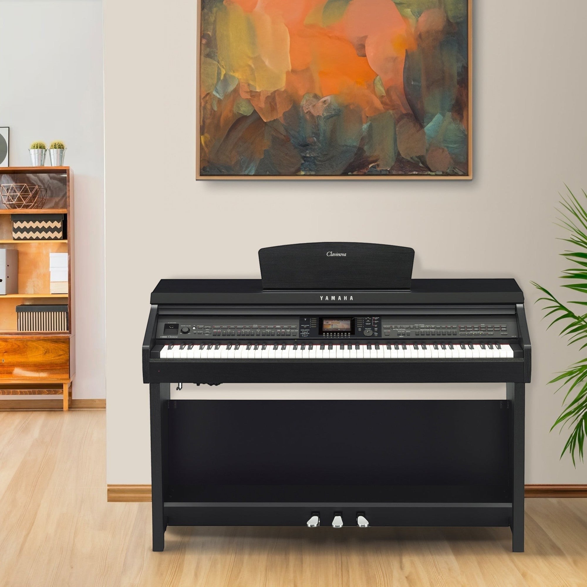 Đàn piano điện Yamaha CVP-701 màu đen tại Tân Nhạc Cụ, thiết kế dáng tủ sang trọng với màn hình màu và 3 pedal.