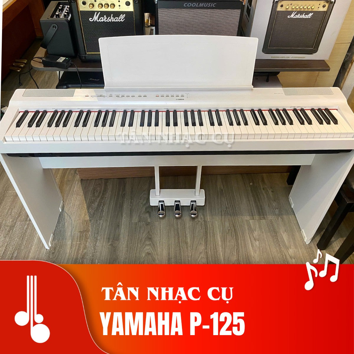 Đàn piano điện Yamaha P125 màu trắng tại cửa hàng TÂN NHẠC CỤ với thiết kế 88 phím búa GHS gọn nhẹ
