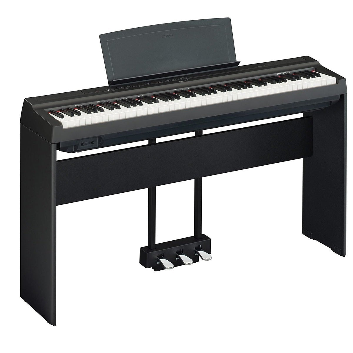 Đàn piano điện Yamaha P125 màu đen tại TÂN NHẠC CỤ, thiết kế gọn nhẹ với 88 phím búa GHS và bộ 3 pedal đi kèm.