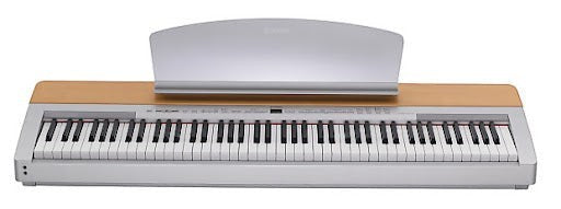 Đàn piano điện TÂN NHẠC CỤ Yamaha P140 màu bạc với thiết kế mỏng, bàn phím 88 phím và mặt trên vân gỗ sang trọng