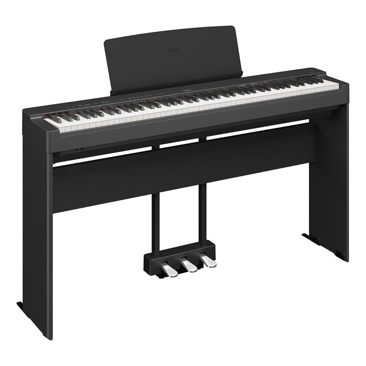 Đàn piano điện Yamaha P-225 màu đen 88 phím tại Tân Nhạc Cụ, thiết kế di động với bộ 3 pedal và giá nhạc.