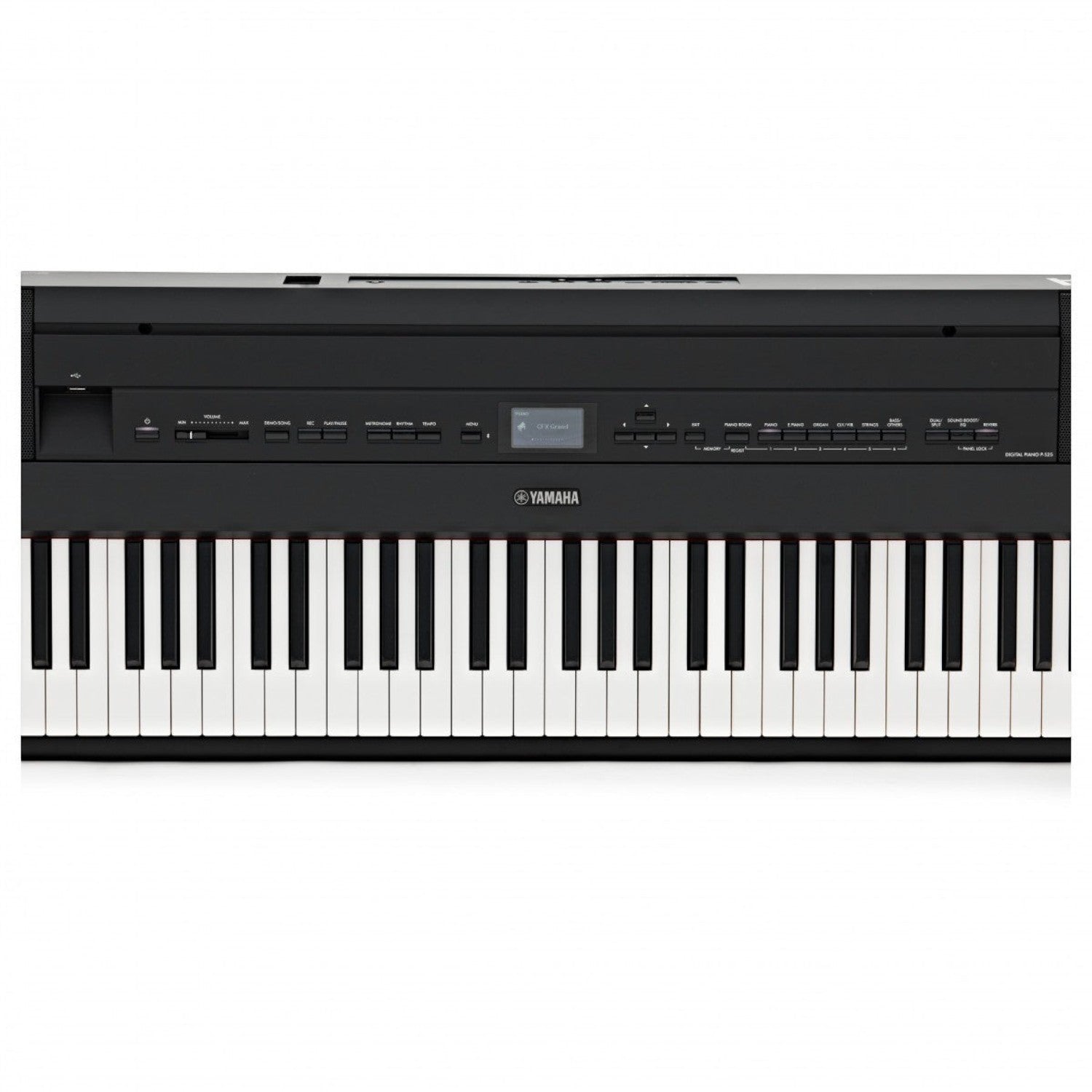 Đàn piano điện Yamaha P-525 màu đen tại Tân Nhạc Cụ với bàn phím gỗ GrandTouch-S và bảng điều khiển hiện đại