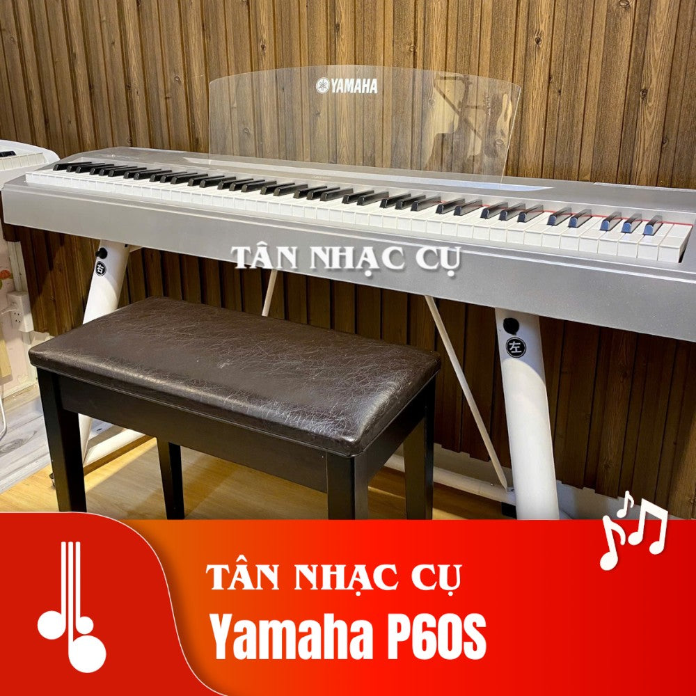 Đàn piano điện Yamaha P60S màu bạc tại TÂN NHẠC CỤ với bàn phím 88 phím và ghế đàn đi kèm