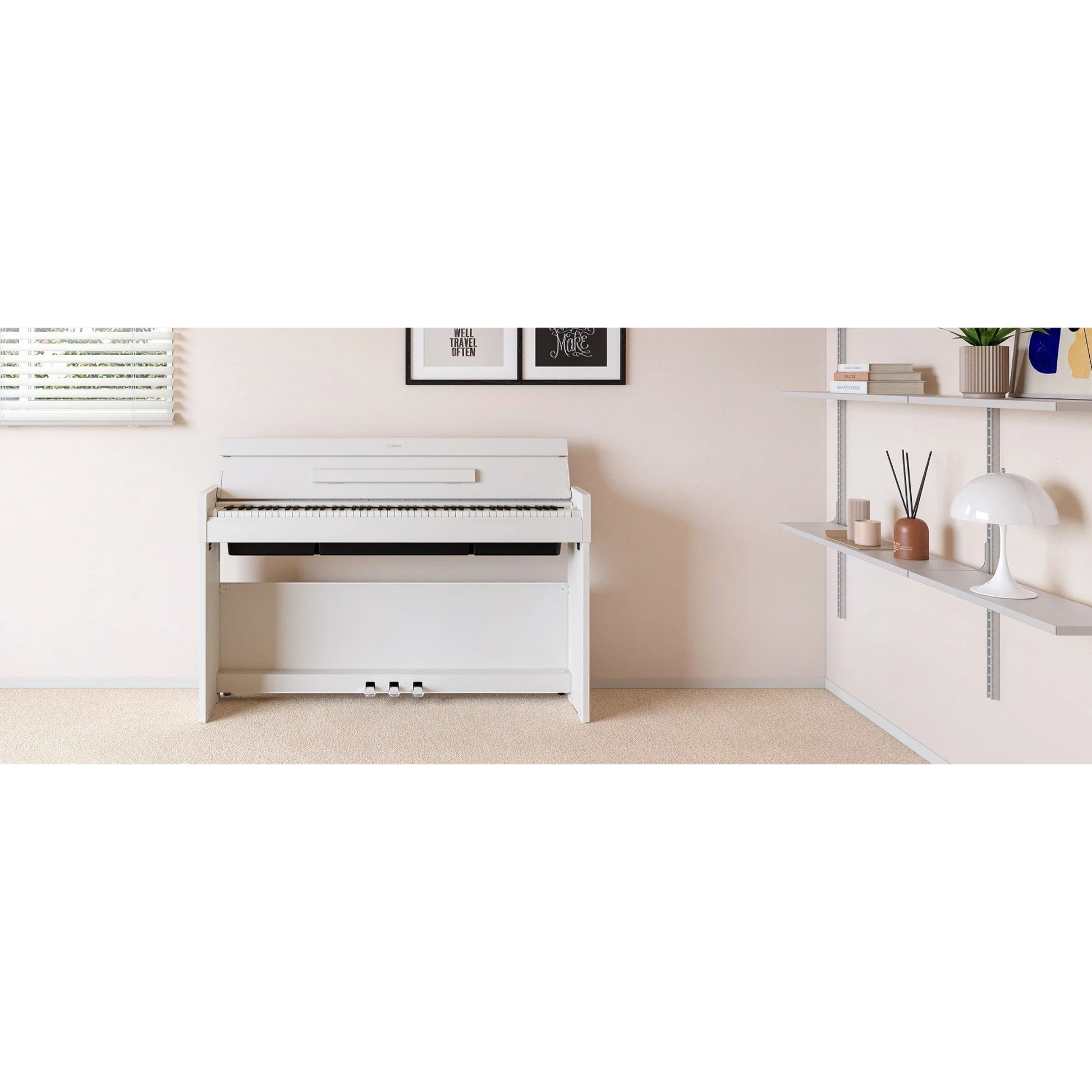 Đàn piano điện Yamaha YDP-S36 màu trắng dáng slim hiện đại tại TÂN NHẠC CỤ, thiết kế nhỏ gọn cho không gian căn hộ.