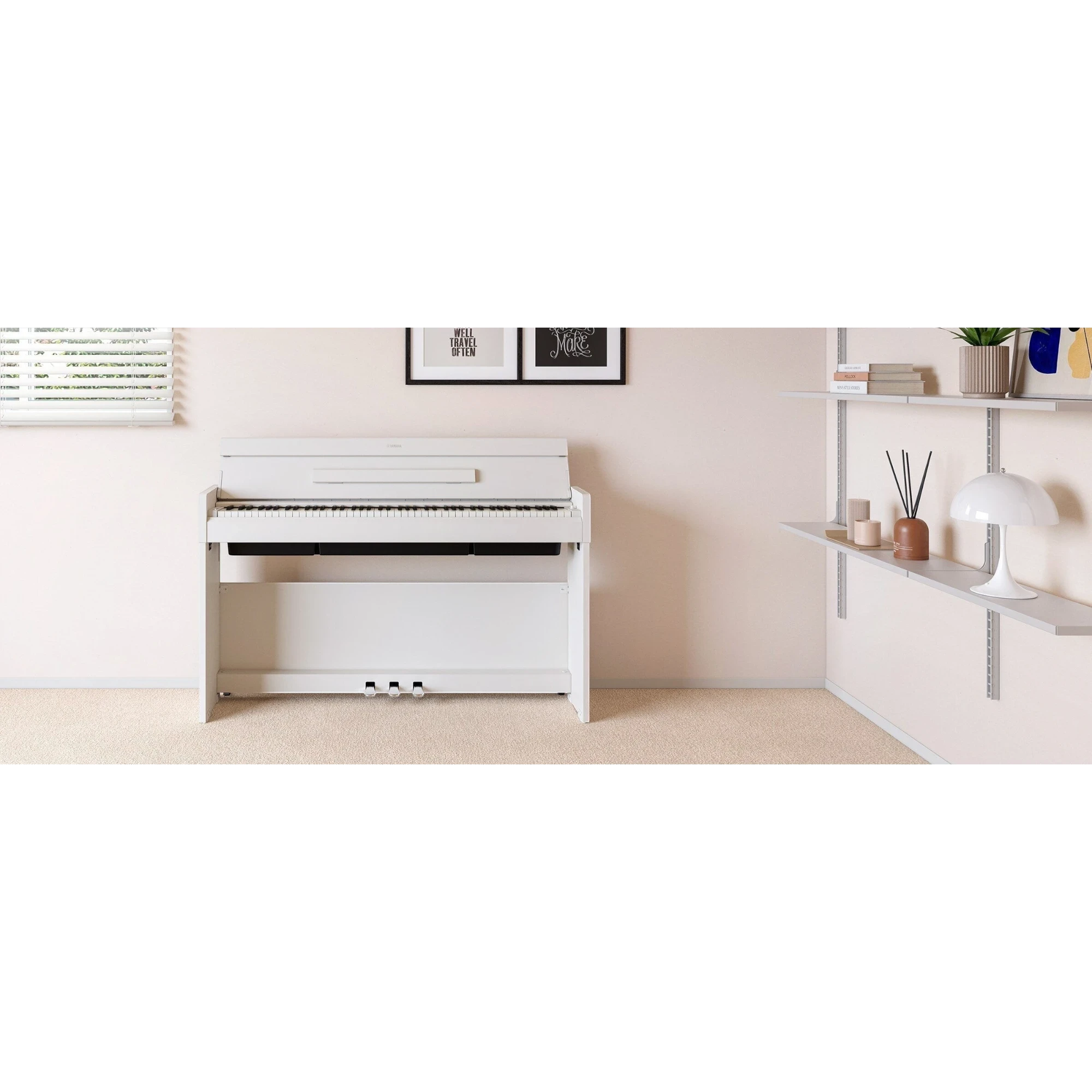 Đàn piano điện Yamaha YDP-S36 màu trắng dáng slim hiện đại tại TÂN NHẠC CỤ, thiết kế nhỏ gọn cho không gian căn hộ.