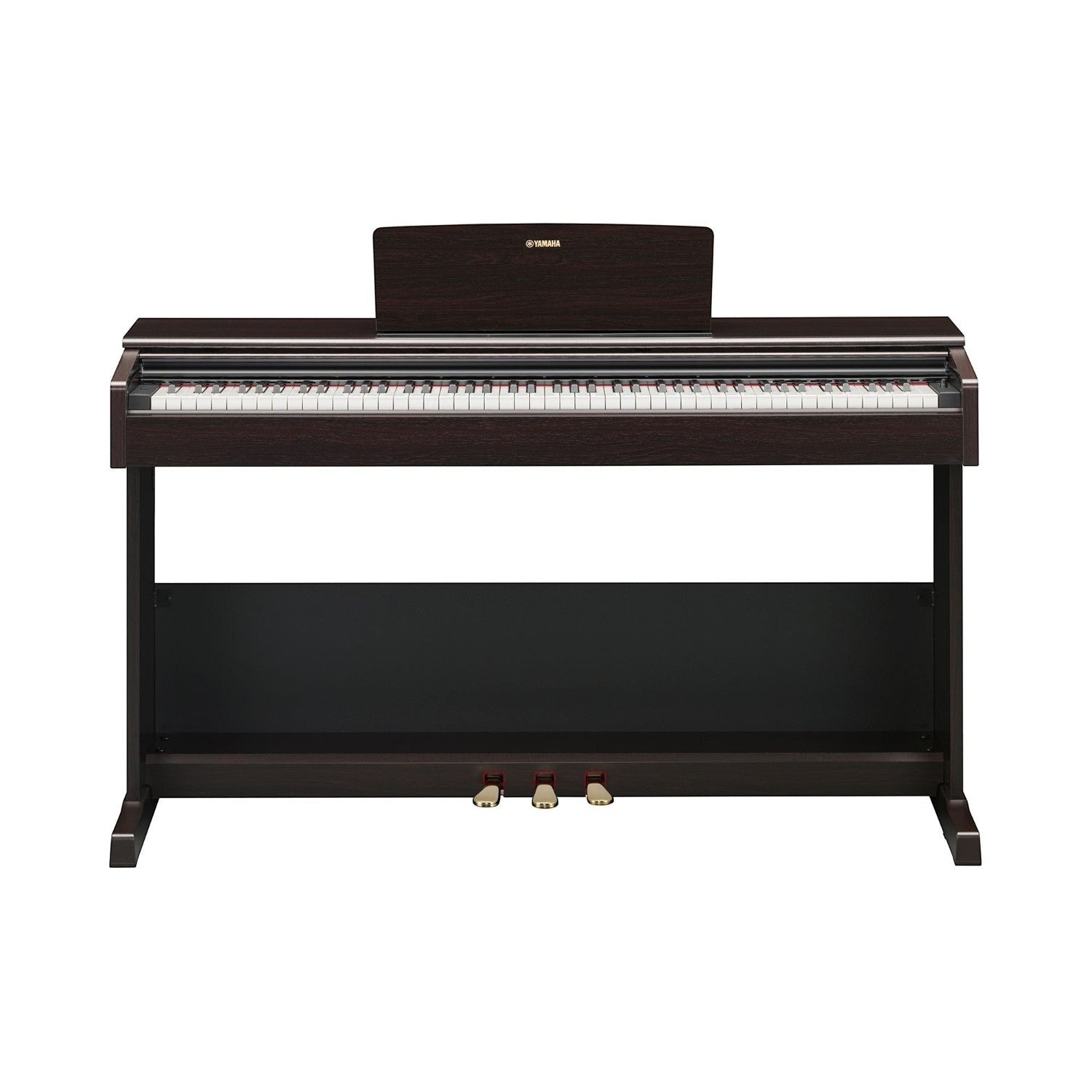 Đàn piano điện Yamaha YDP-105 màu nâu gỗ tại TÂN NHẠC CỤ, thiết kế dáng tủ đứng với 88 phím búa và 3 pedal.
