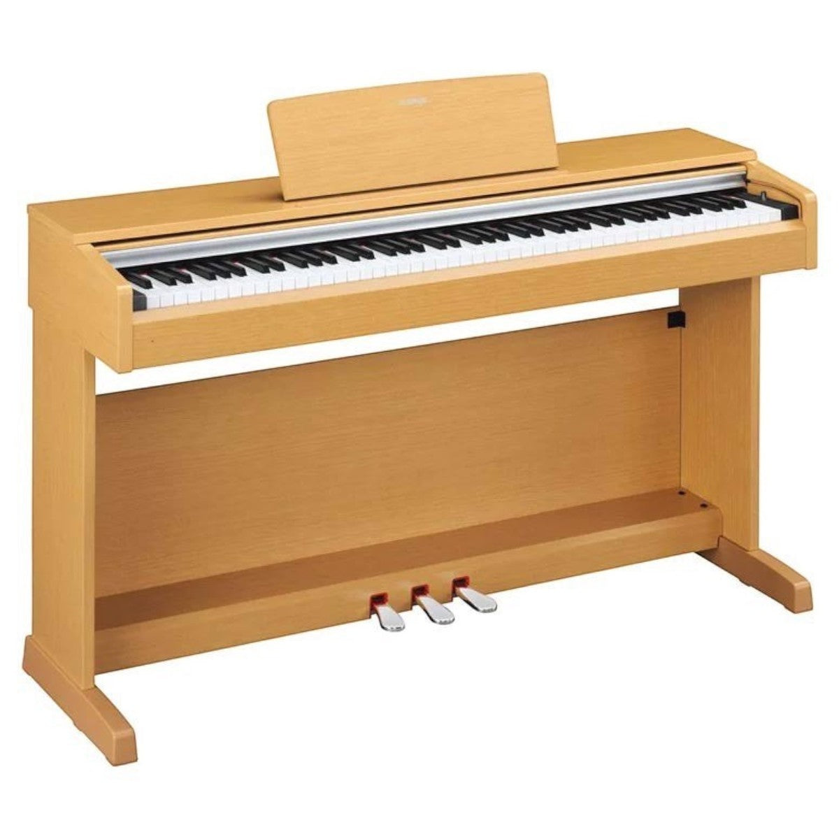 Đàn piano điện Yamaha YDP141 màu gỗ sáng tại TÂN NHẠC CỤ với thiết kế dáng tủ upright và 3 pedal chắc chắn.