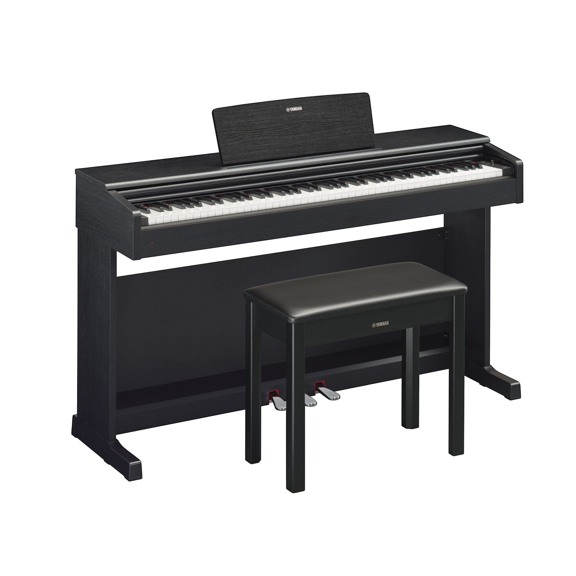 Đàn piano điện Yamaha YDP-144 màu đen tại TÂN NHẠC CỤ với thiết kế dáng tủ sang trọng và ghế ngồi đi kèm