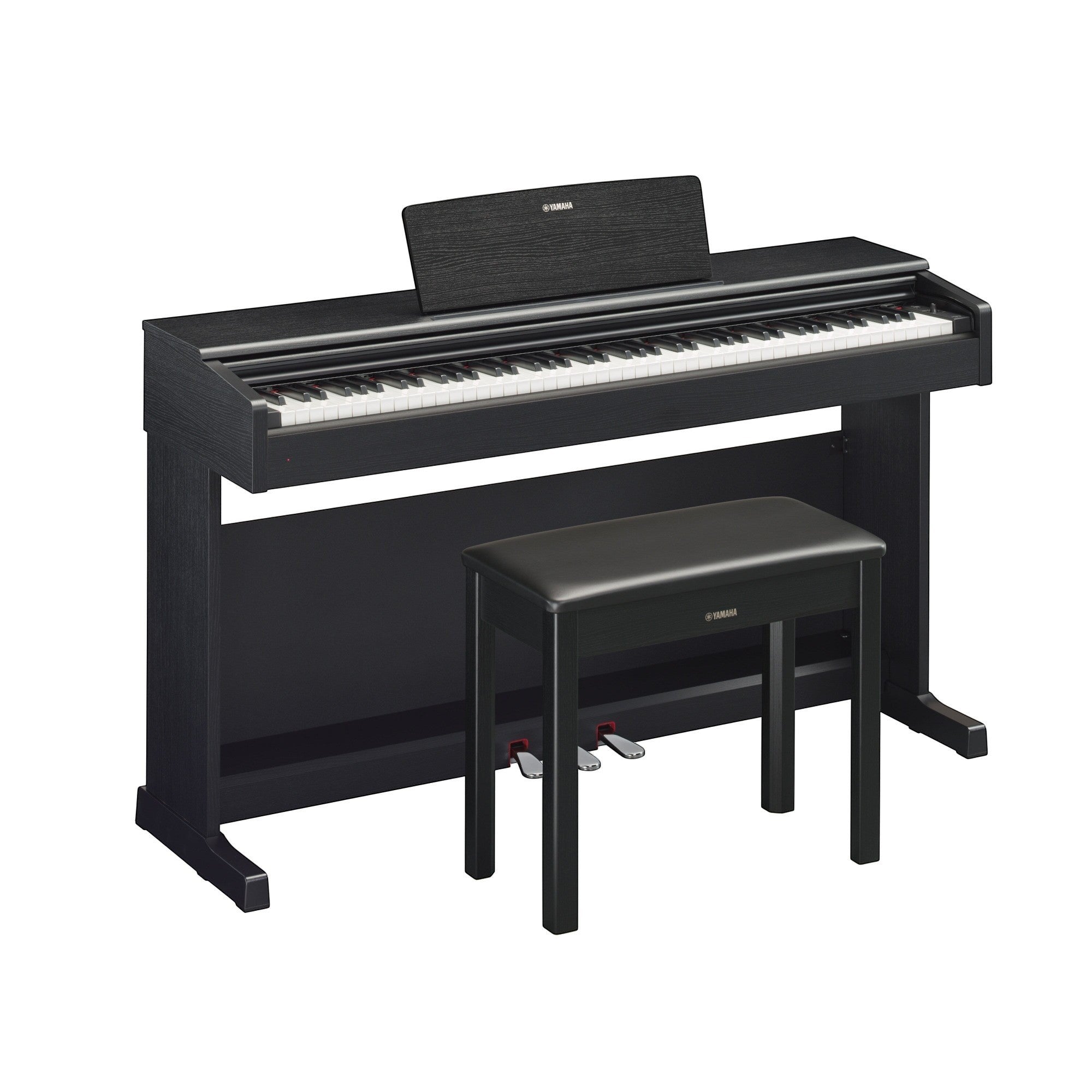 Đàn piano điện Yamaha YDP-144 màu đen tại TÂN NHẠC CỤ với thiết kế dáng tủ sang trọng và ghế ngồi đi kèm