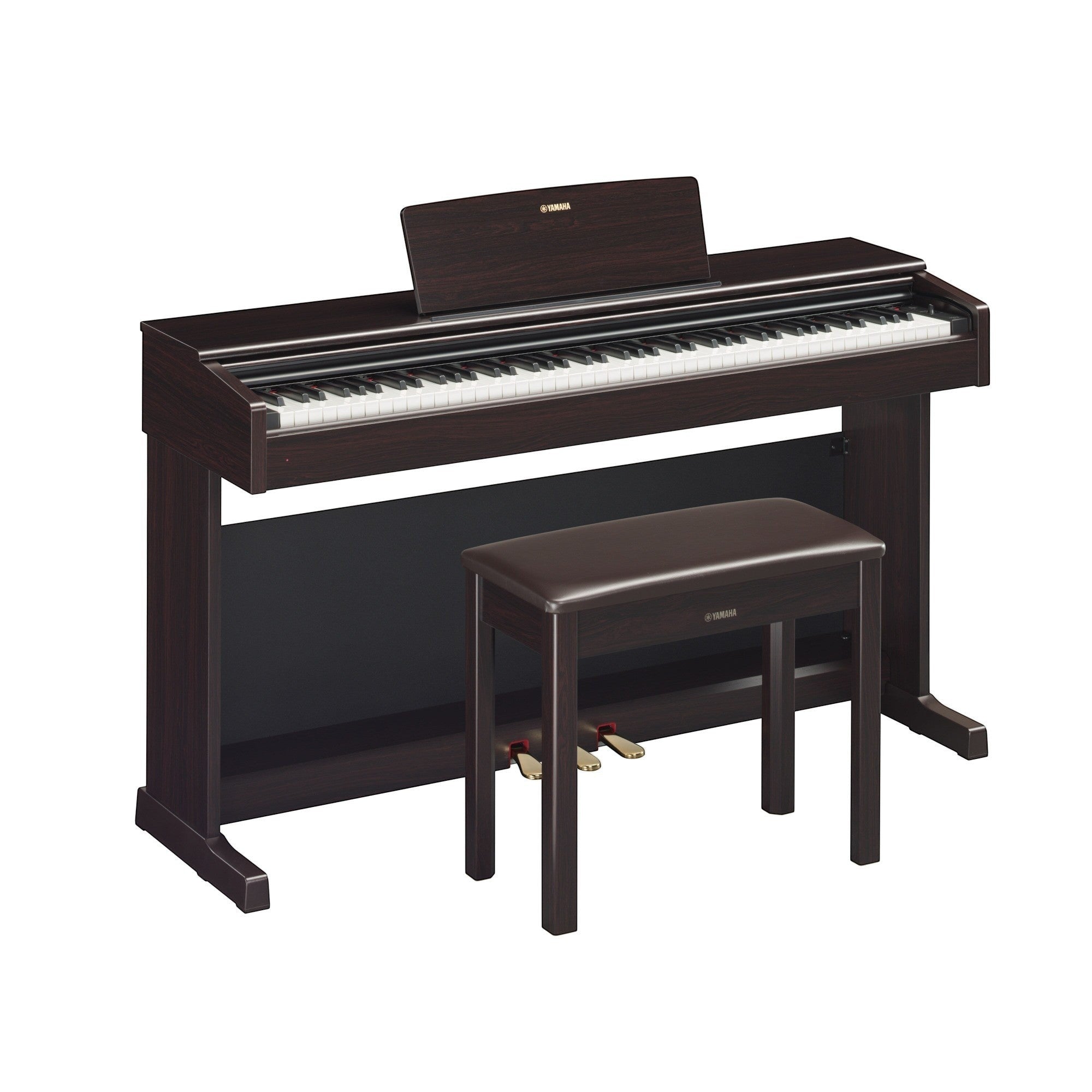 Đàn piano điện Yamaha YDP-144 màu gỗ tối tại TÂN NHẠC CỤ, thiết kế dáng tủ sang trọng với bàn phím GHS và ghế đi kèm.