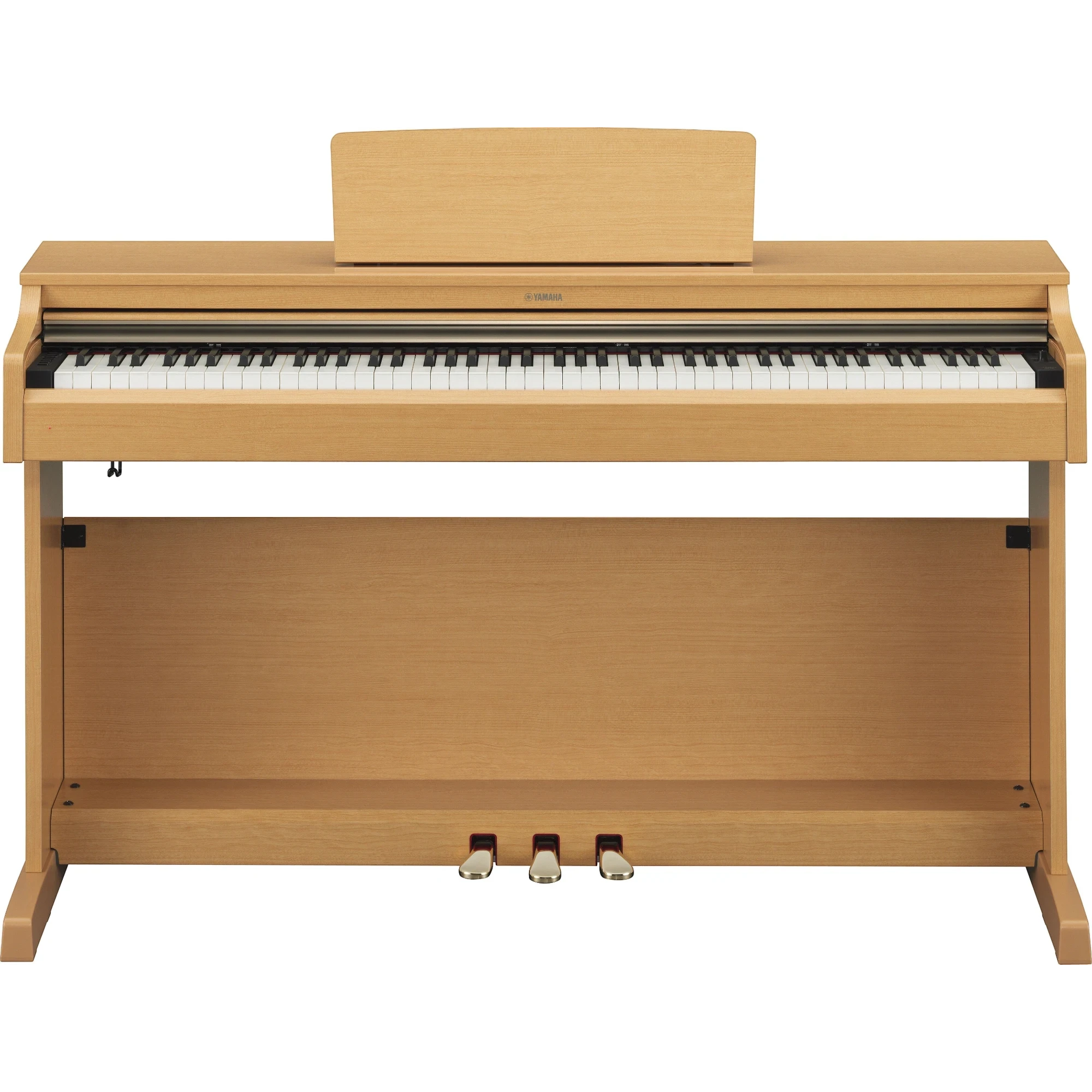 Đàn piano điện TÂN NHẠC CỤ Yamaha YDP-162 dáng tủ màu gỗ sáng với 88 phím GH và 3 pedal kim loại sang trọng.