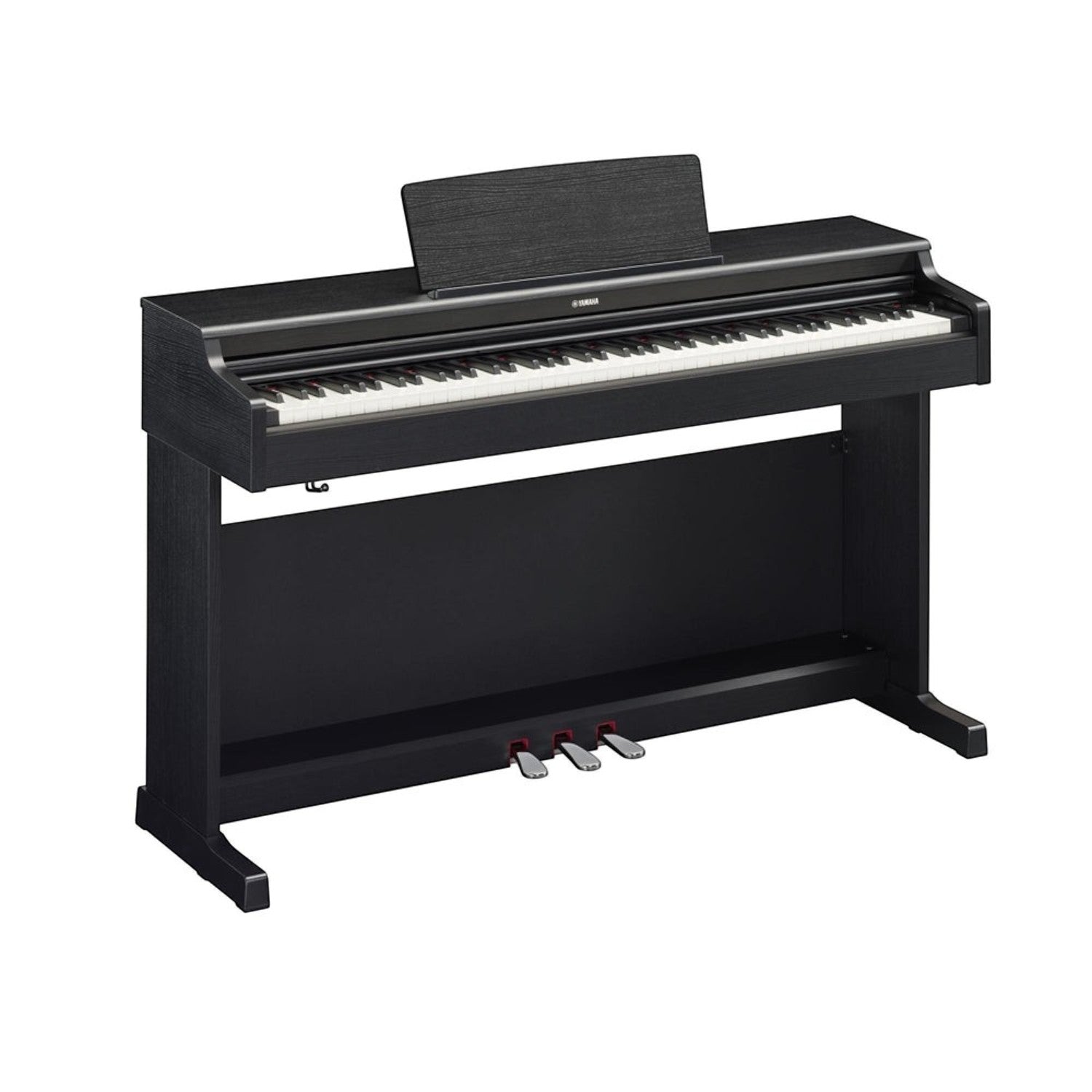 Đàn piano điện Yamaha YDP-165 màu đen dáng tủ đứng tại TÂN NHẠC CỤ, thiết kế sang trọng với 3 pedal và nắp phím trượt.