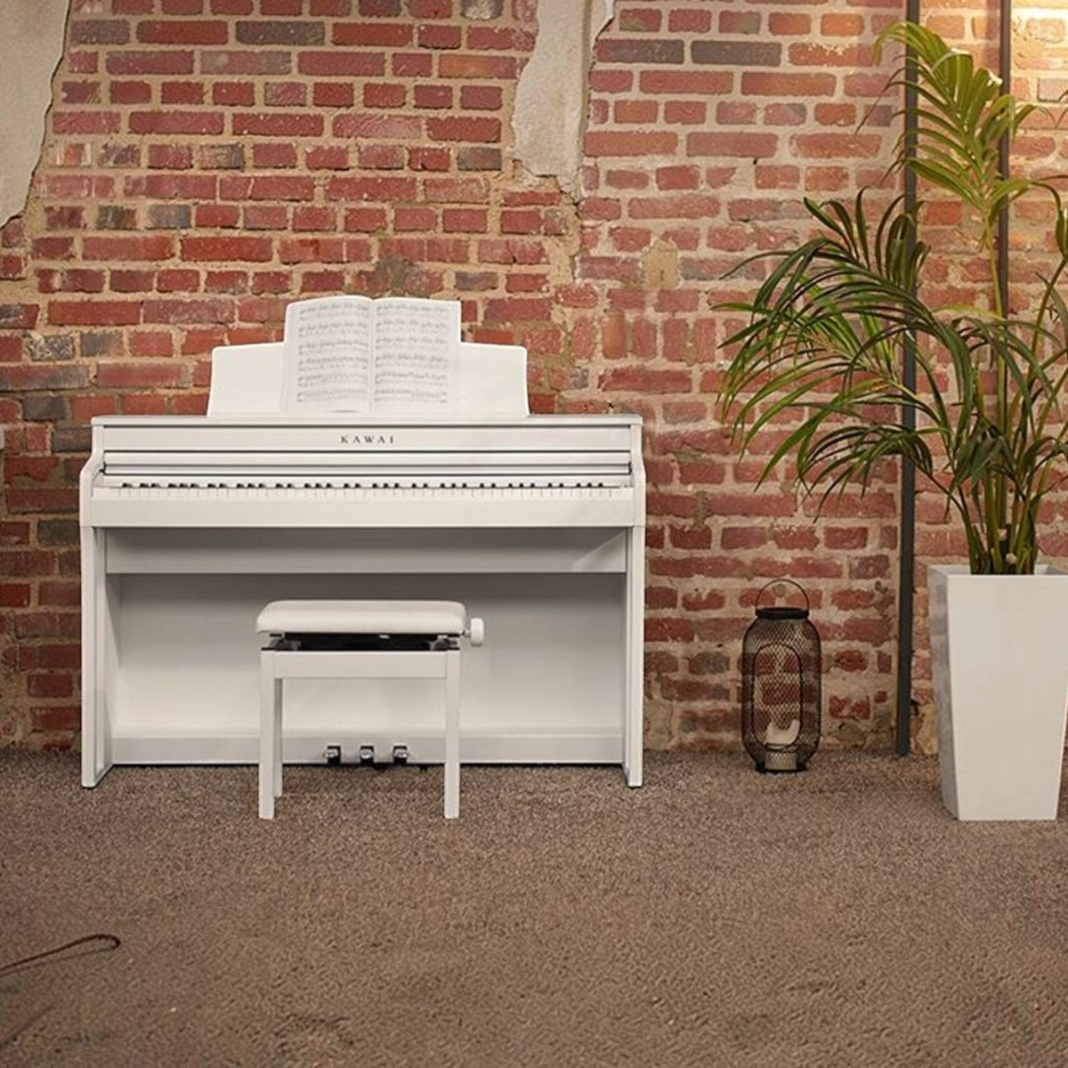 Đàn piano điện TÂN NHẠC CỤ Kawai CA59 màu trắng sang trọng với bàn phím gỗ Grand Feel Compact trong không gian hiện đại