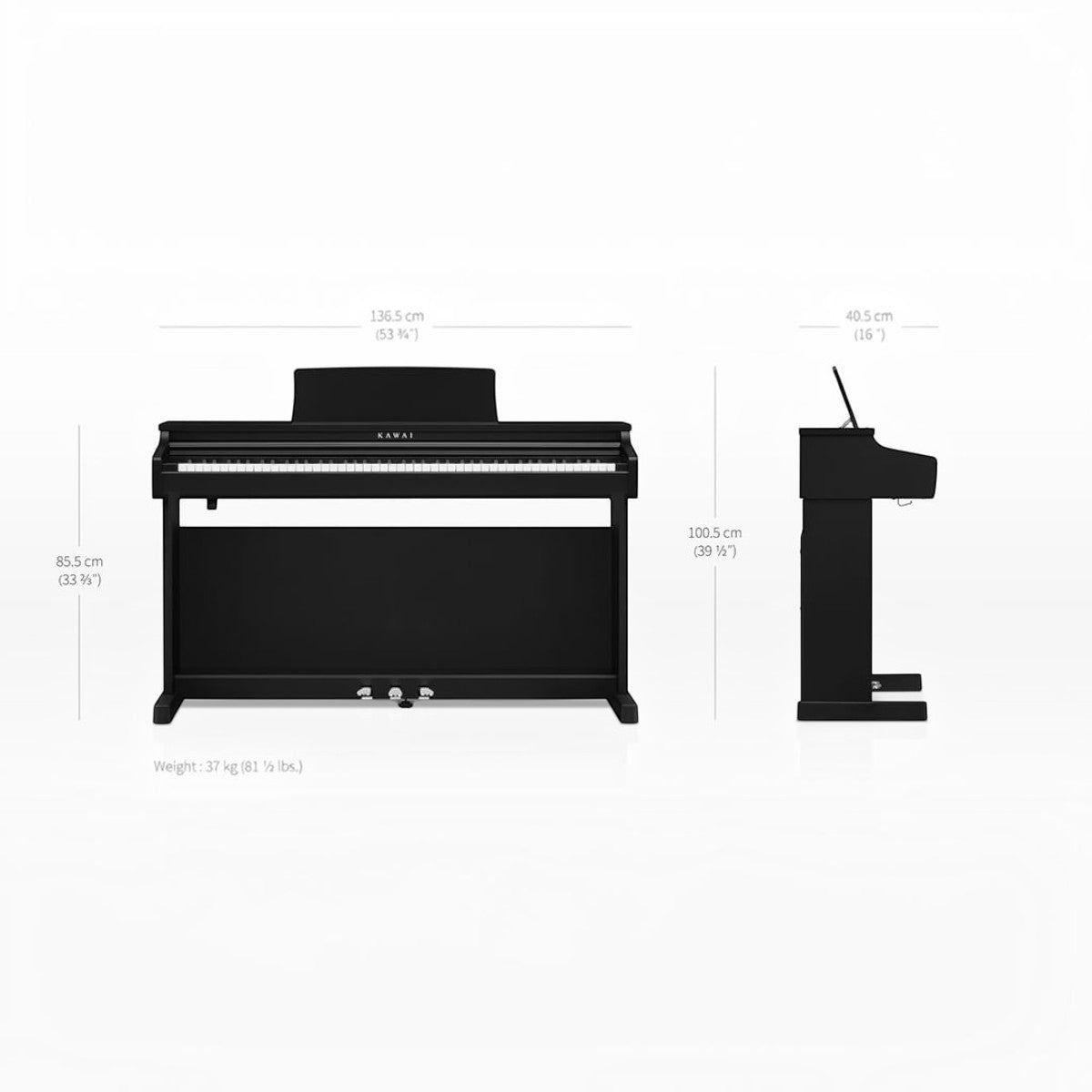 Đàn piano điện Kawai CX202 màu đen dáng tủ với thông số kích thước chi tiết tại Tân Nhạc Cụ