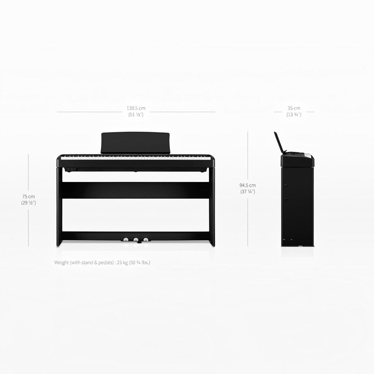 Đàn piano điện TÂN NHẠC CỤ Kawai ES120 màu đen với thông số kích thước chi tiết