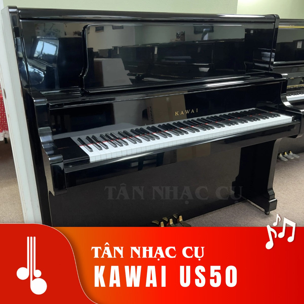 Đàn piano cơ upright Kawai US50 màu đen bóng sang trọng tại TÂN NHẠC CỤ