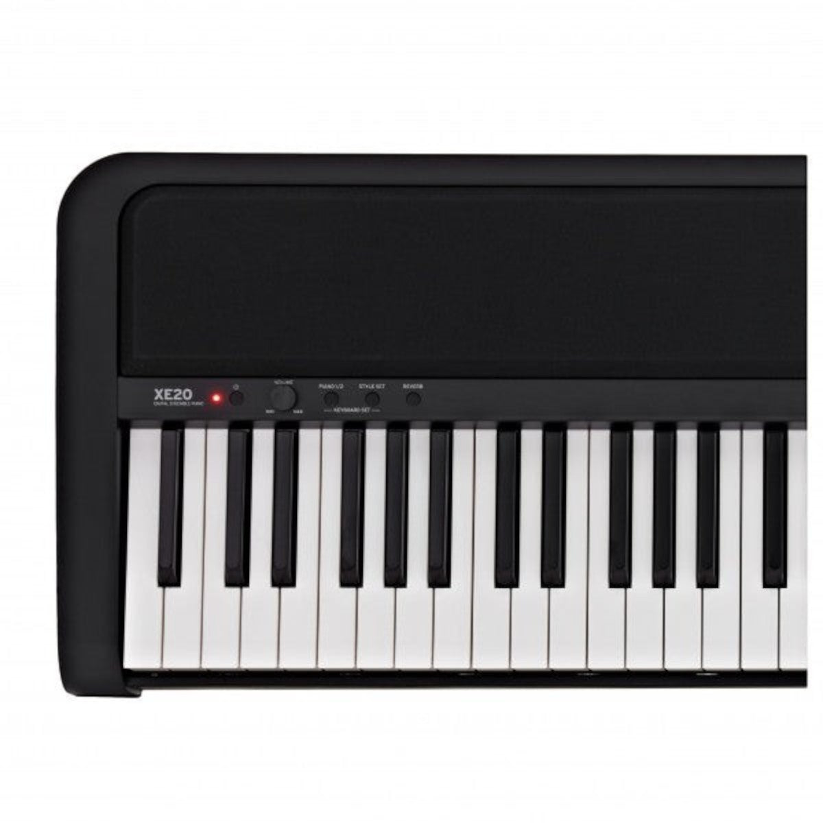 Cận cảnh bàn phím và bảng điều khiển đàn piano điện TÂN NHẠC CỤ Korg XE20 màu đen với thiết kế hiện đại