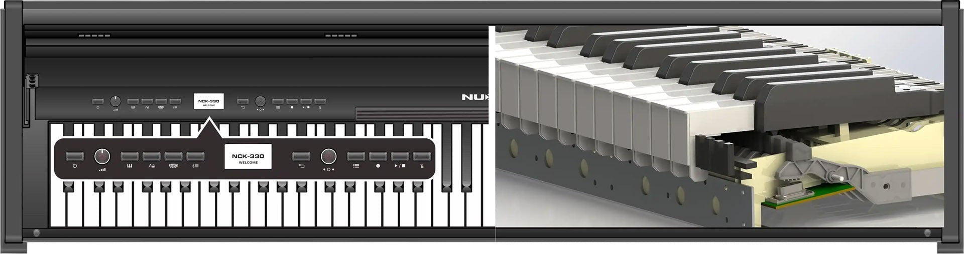 Cấu tạo bàn phím búa WKJ-03 và bảng điều khiển của đàn piano điện TÂN NHẠC CỤ NUX NCK-330