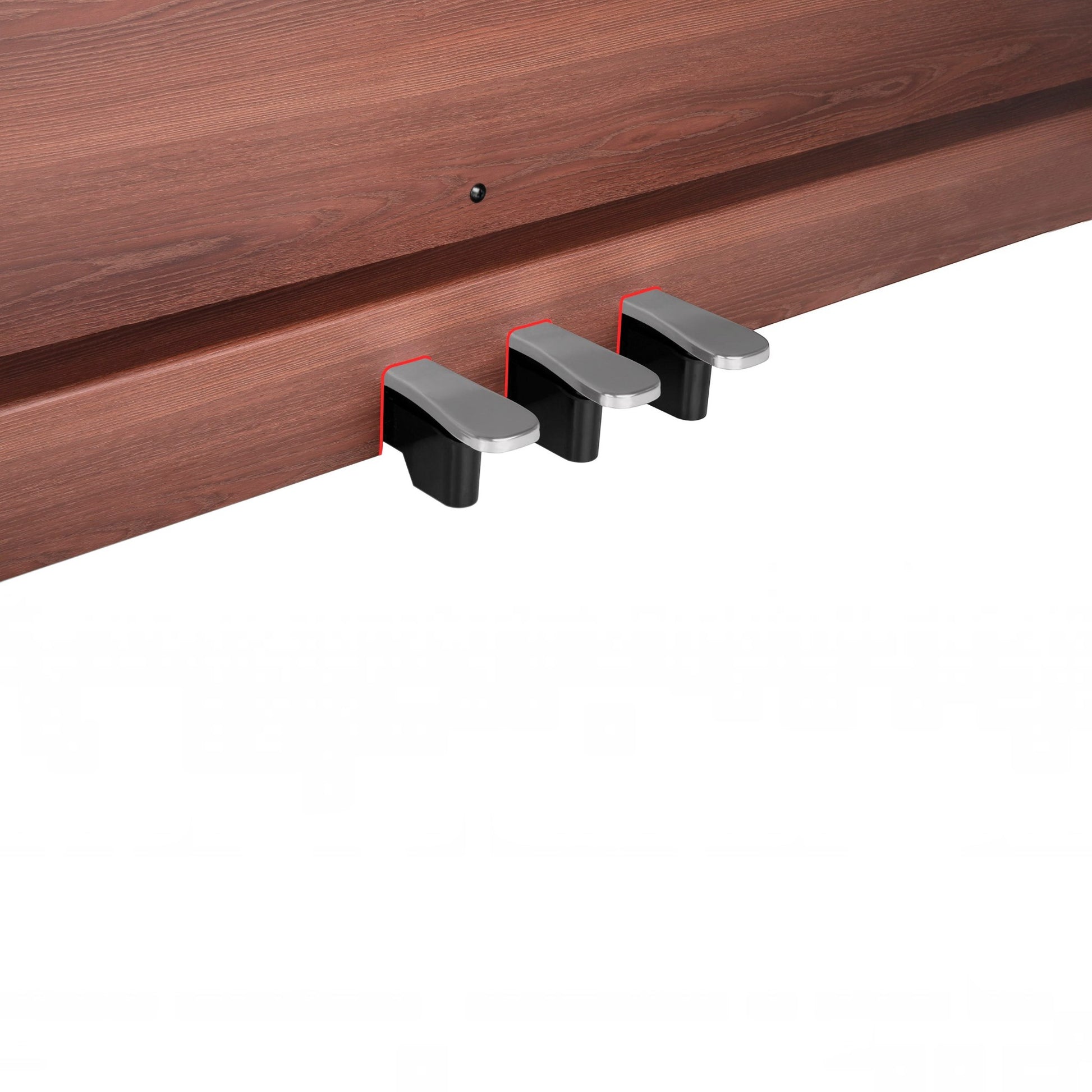 Bộ 3 pedal kim loại của đàn piano điện Nux NCK430 tại TÂN NHẠC CỤ với thiết kế giả cơ tinh tế trên nền gỗ nâu