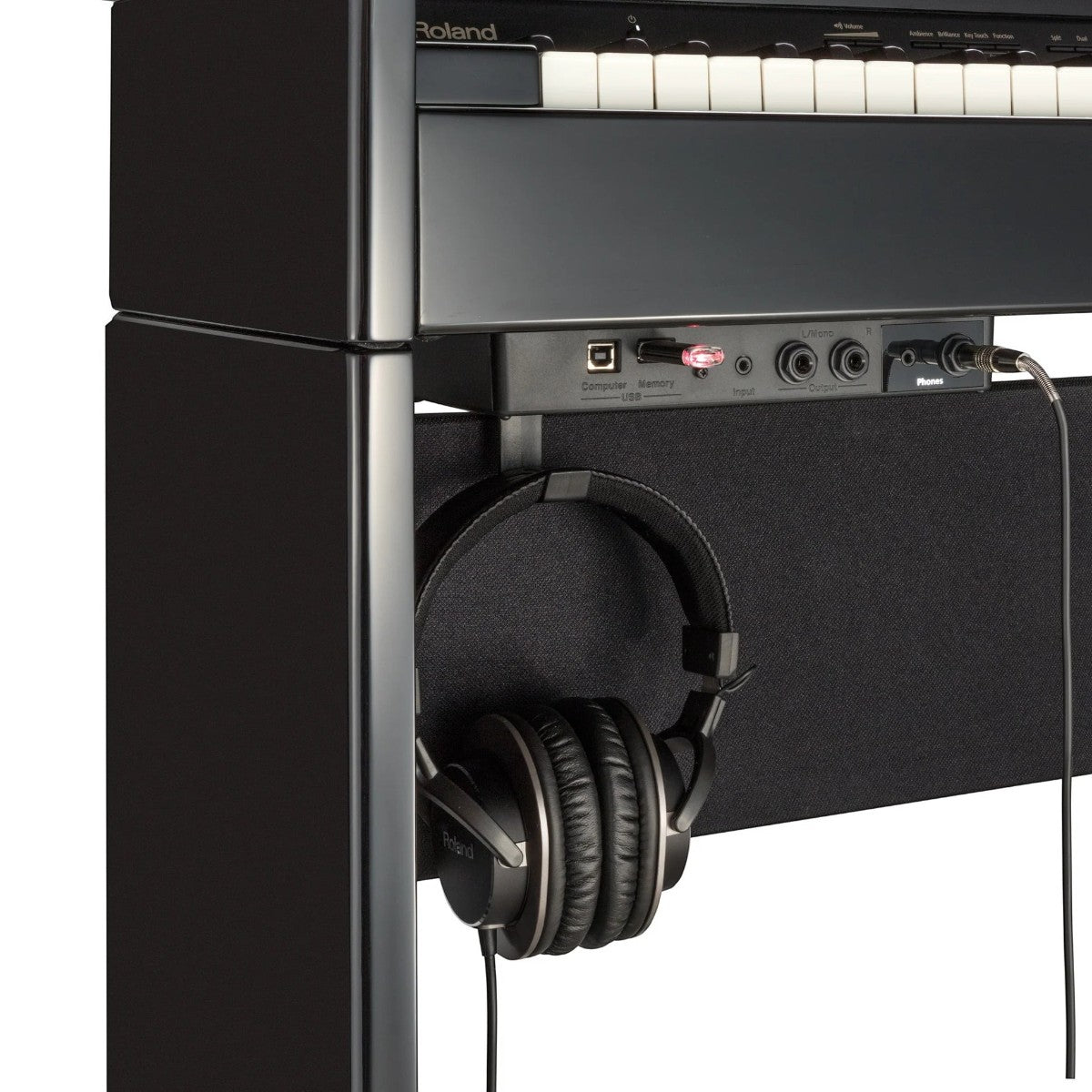 Cổng kết nối và tai nghe trên đàn piano điện TÂN NHẠC CỤ Roland DP603 màu đen mờ