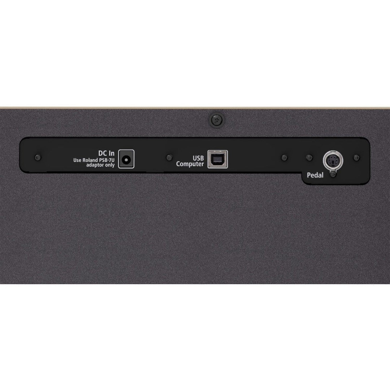 Bảng cổng kết nối phía sau đàn piano điện TÂN NHẠC CỤ Roland F701 gồm cổng nguồn, USB to Computer và cổng bàn đạp
