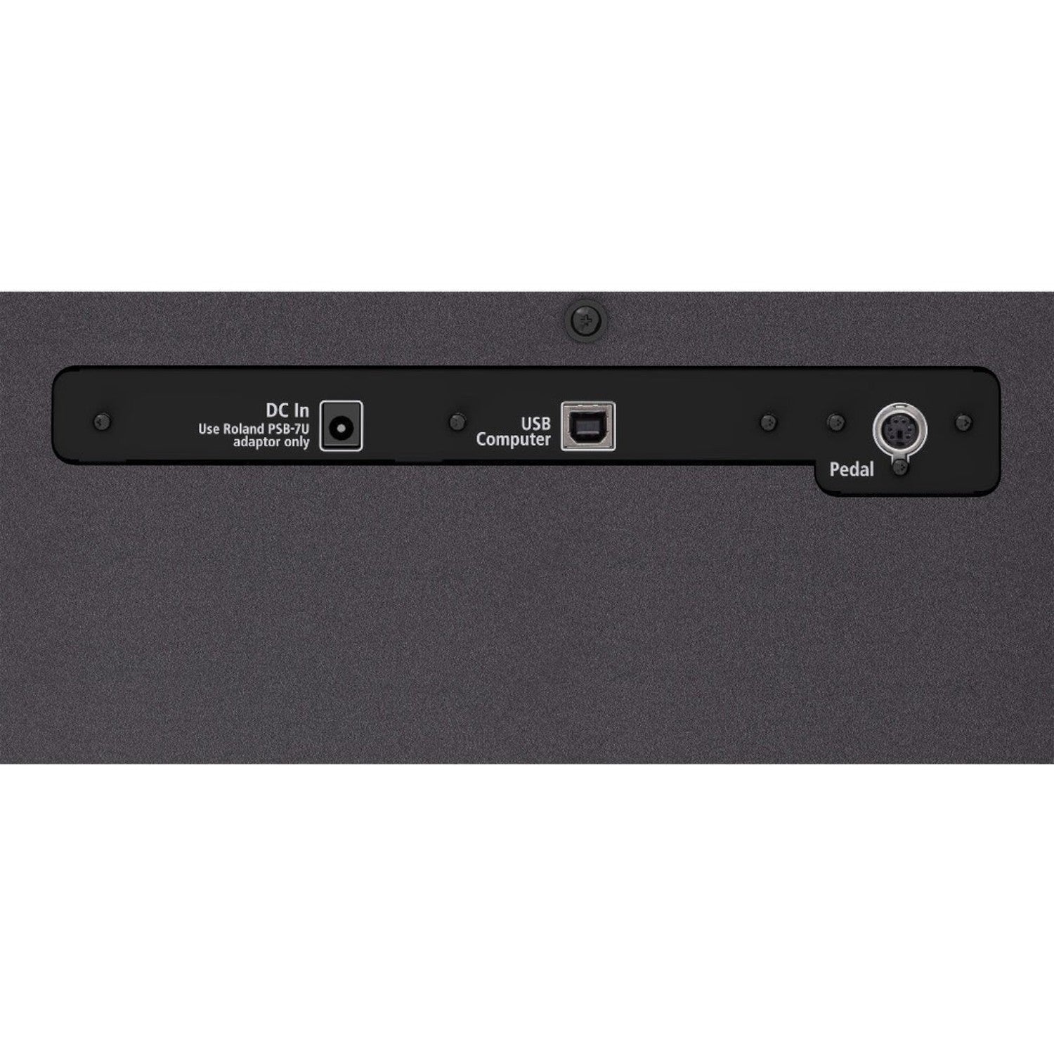 Cổng kết nối phía sau đàn piano điện TÂN NHẠC CỤ Roland F701 bao gồm nguồn DC, USB to Computer và cổng bàn đạp