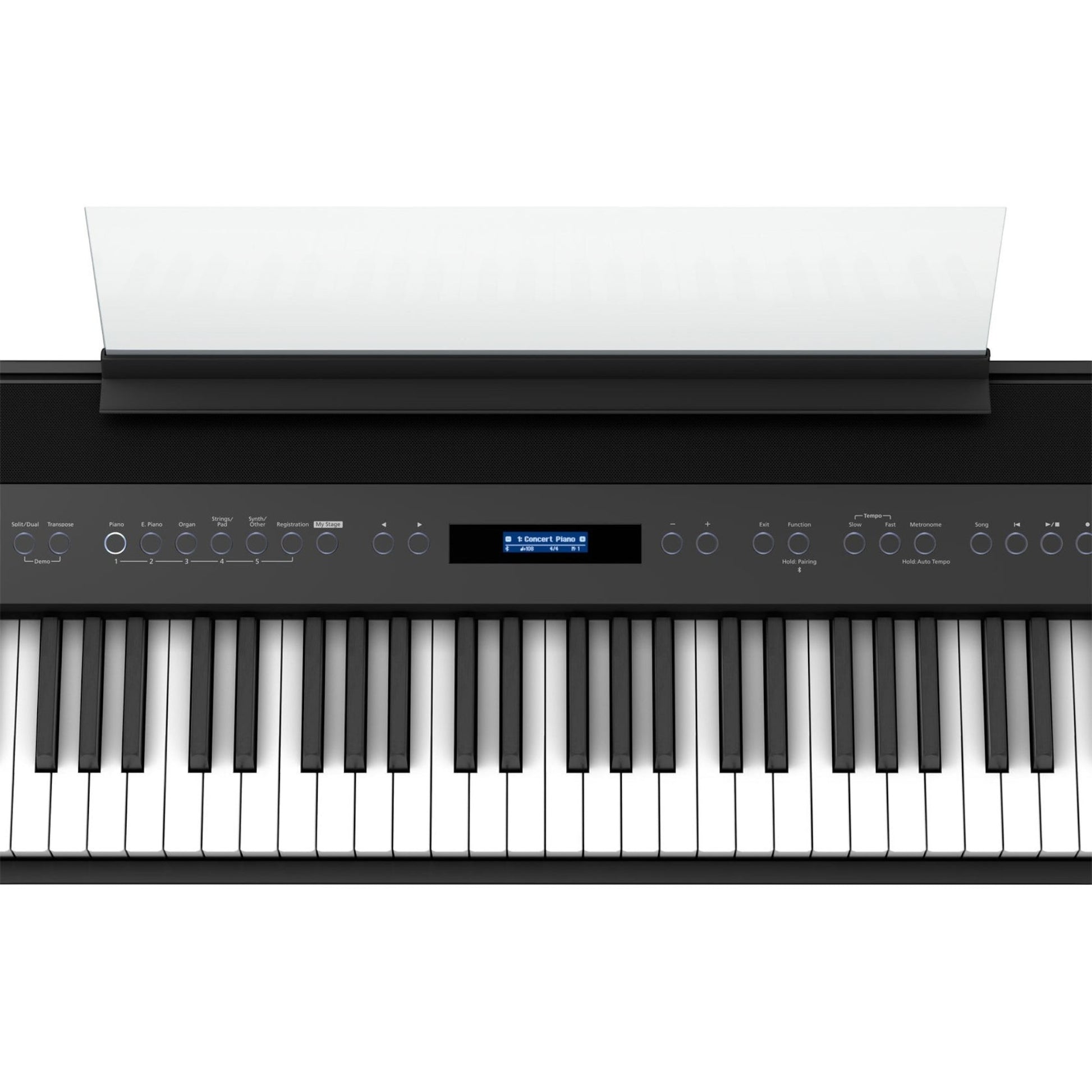 Đàn piano điện TÂN NHẠC CỤ Roland FP-60X màu đen với bảng điều khiển trực quan, màn hình LCD và 88 phím búa PHA-4.