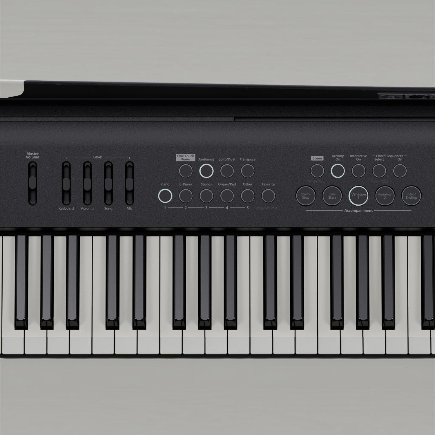Bảng điều khiển và bàn phím 88 phím của đàn piano điện TÂN NHẠC CỤ Roland FP-E50 màu đen với các nút chức năng
