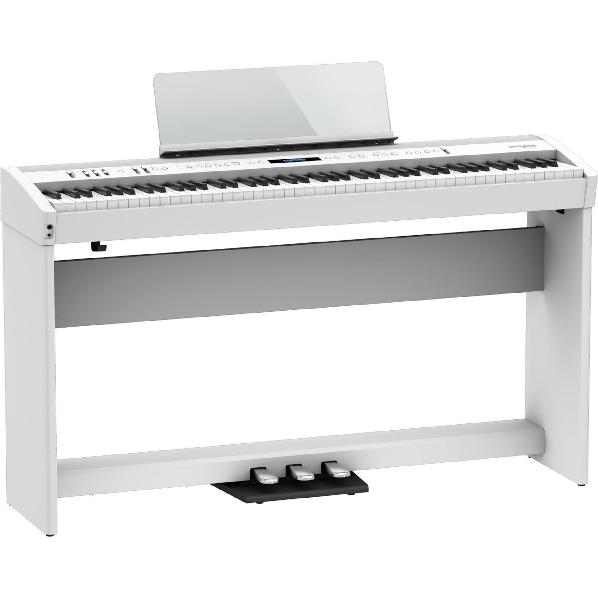 Đàn piano điện TÂN NHẠC CỤ Roland FP-60X màu trắng với 88 phím búa PHA-4, màn hình LCD và bộ 3 pedal chuyên dụng.
