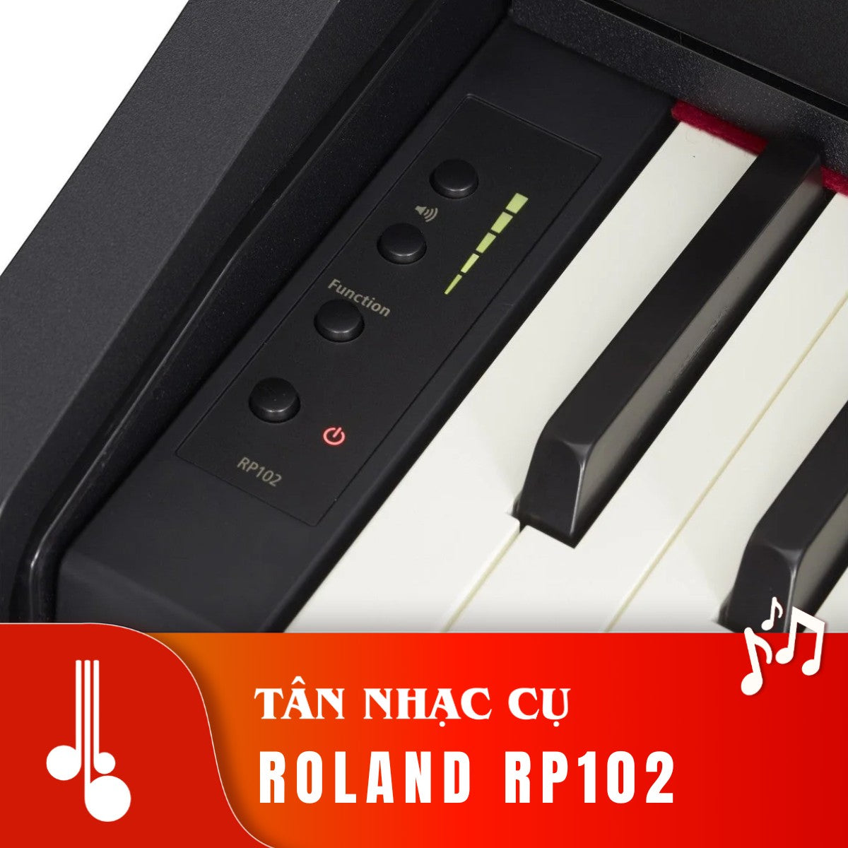 Bảng điều khiển tối giản của đàn piano điện Roland RP102 tại TÂN NHẠC CỤ với các nút chức năng và phím đàn