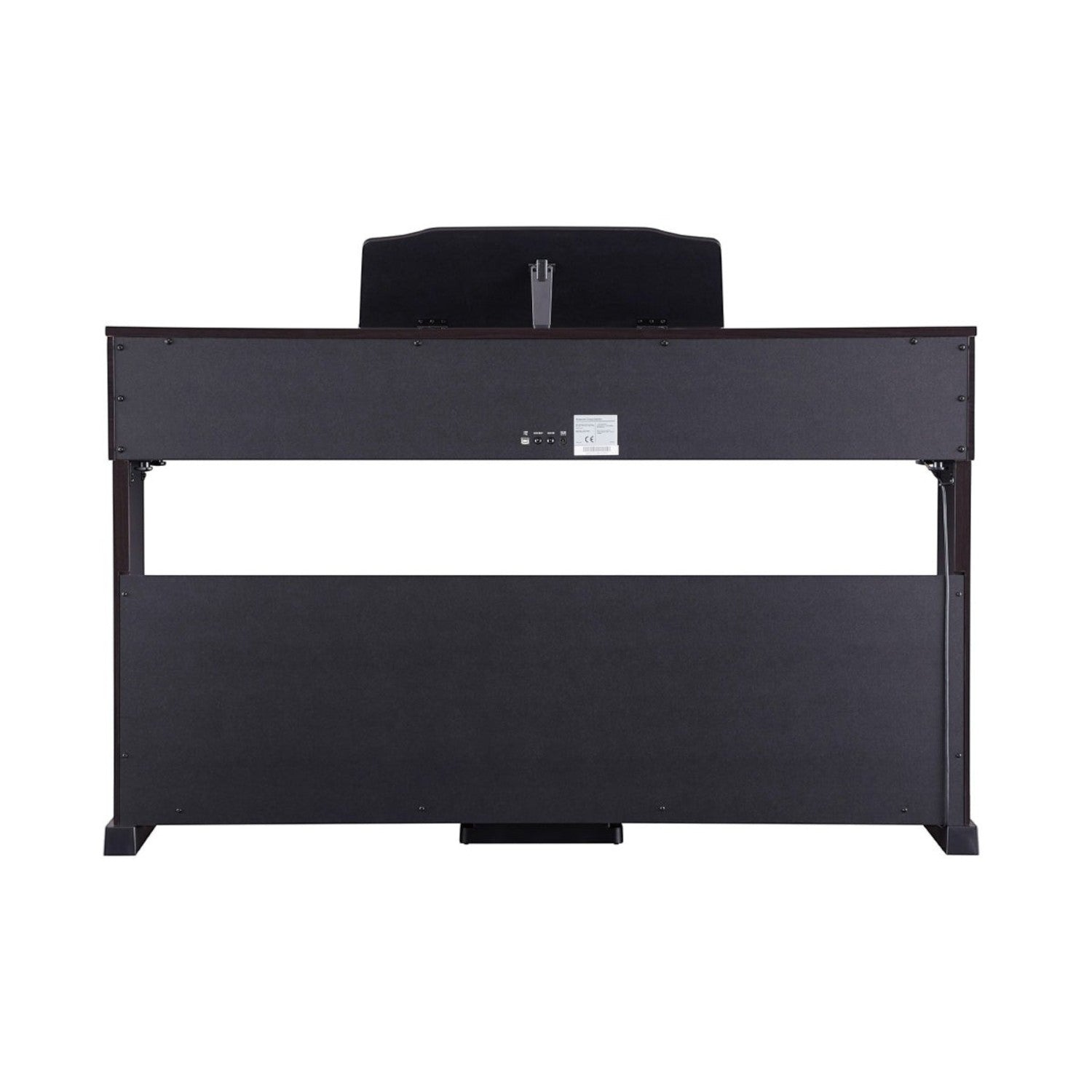 Mặt sau đàn piano điện Roland RP30 màu gỗ hồng sẫm tại TÂN NHẠC CỤ với các cổng kết nối và thiết kế dáng tủ đứng