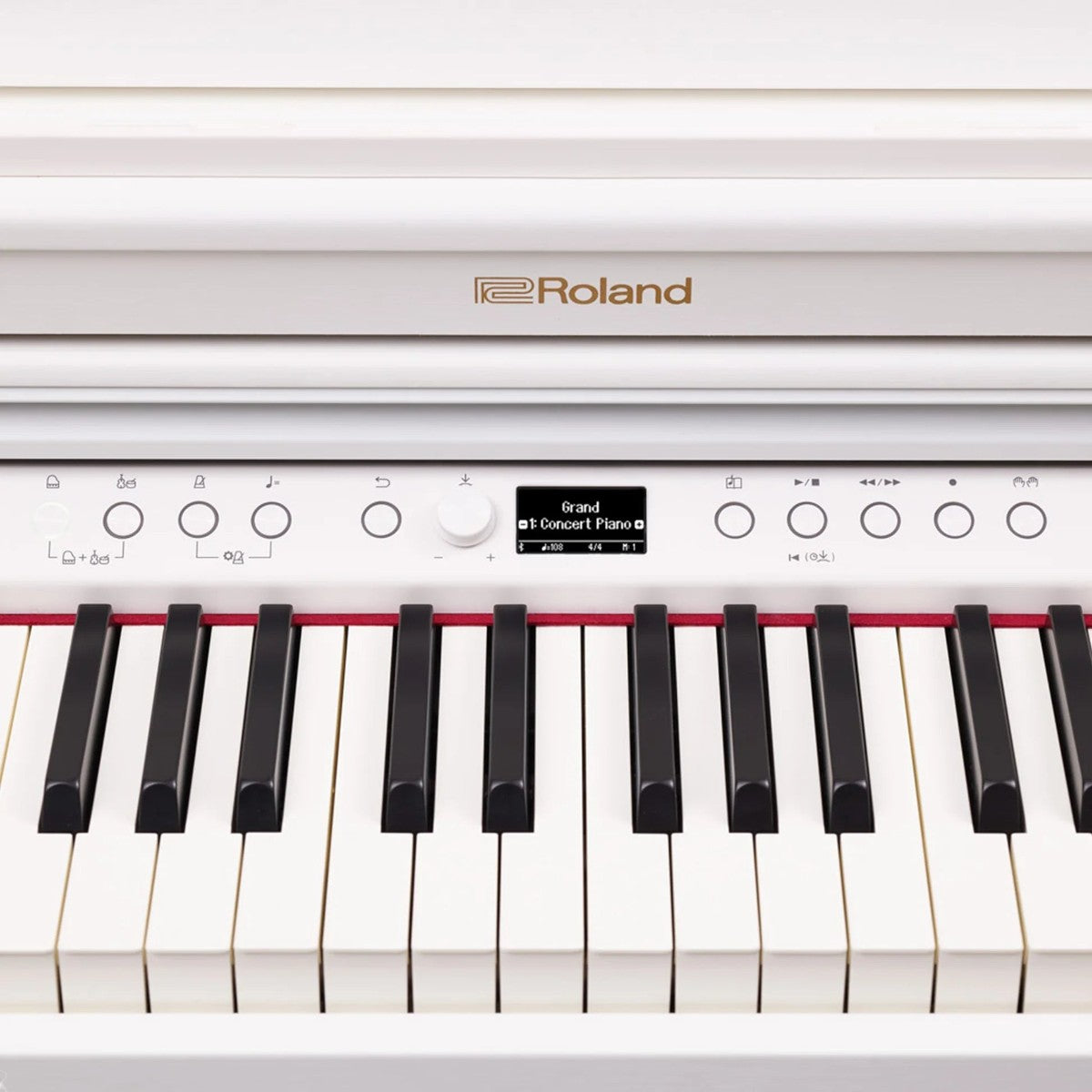 Bảng điều khiển và bàn phím trắng của đàn piano điện TÂN NHẠC CỤ Roland RP701 với màn hình hiển thị sắc nét