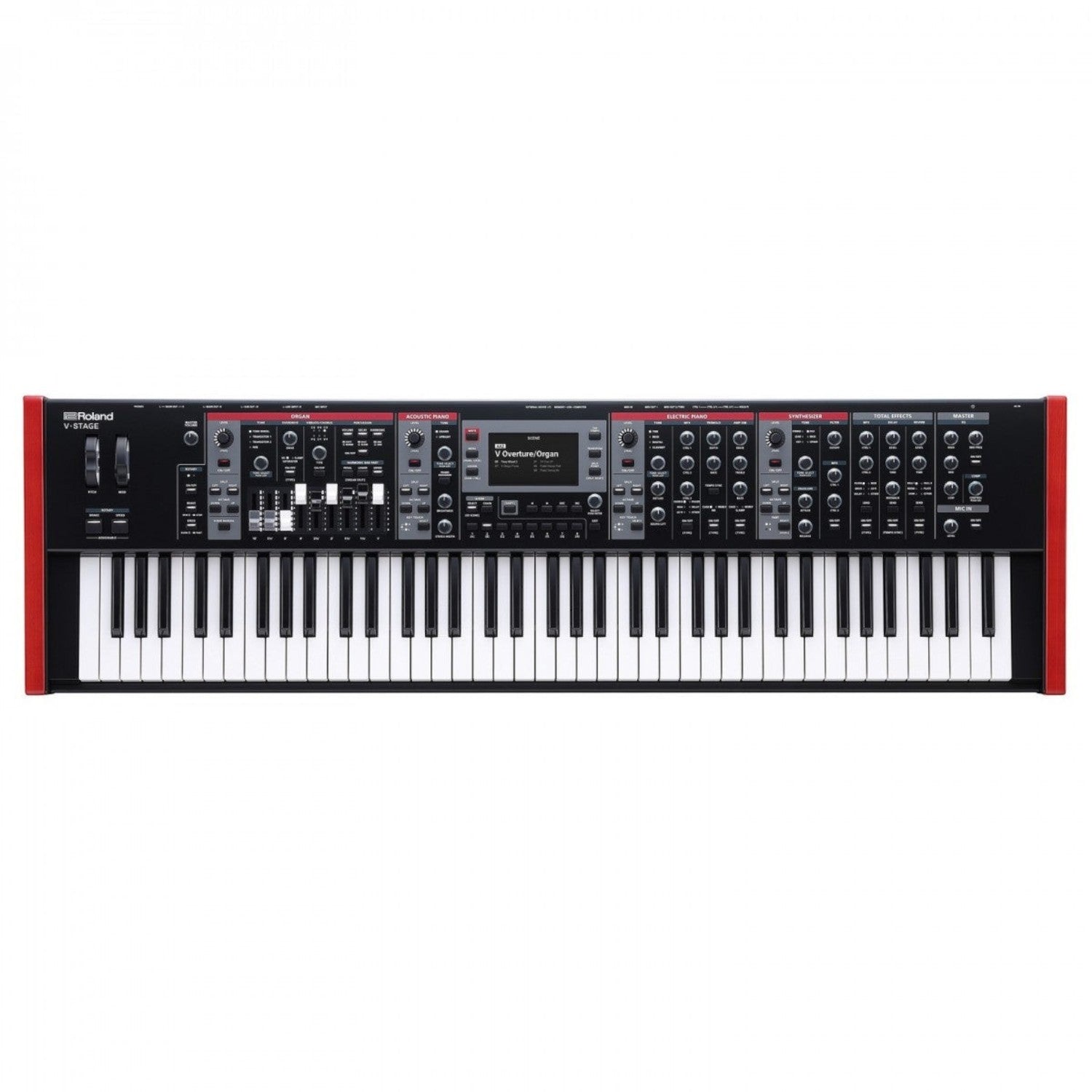 Đàn piano điện Roland V-Stage 76 tại TÂN NHẠC CỤ với bàn phím waterfall 76 phím, thiết kế chuyên nghiệp màu đen đỏ.