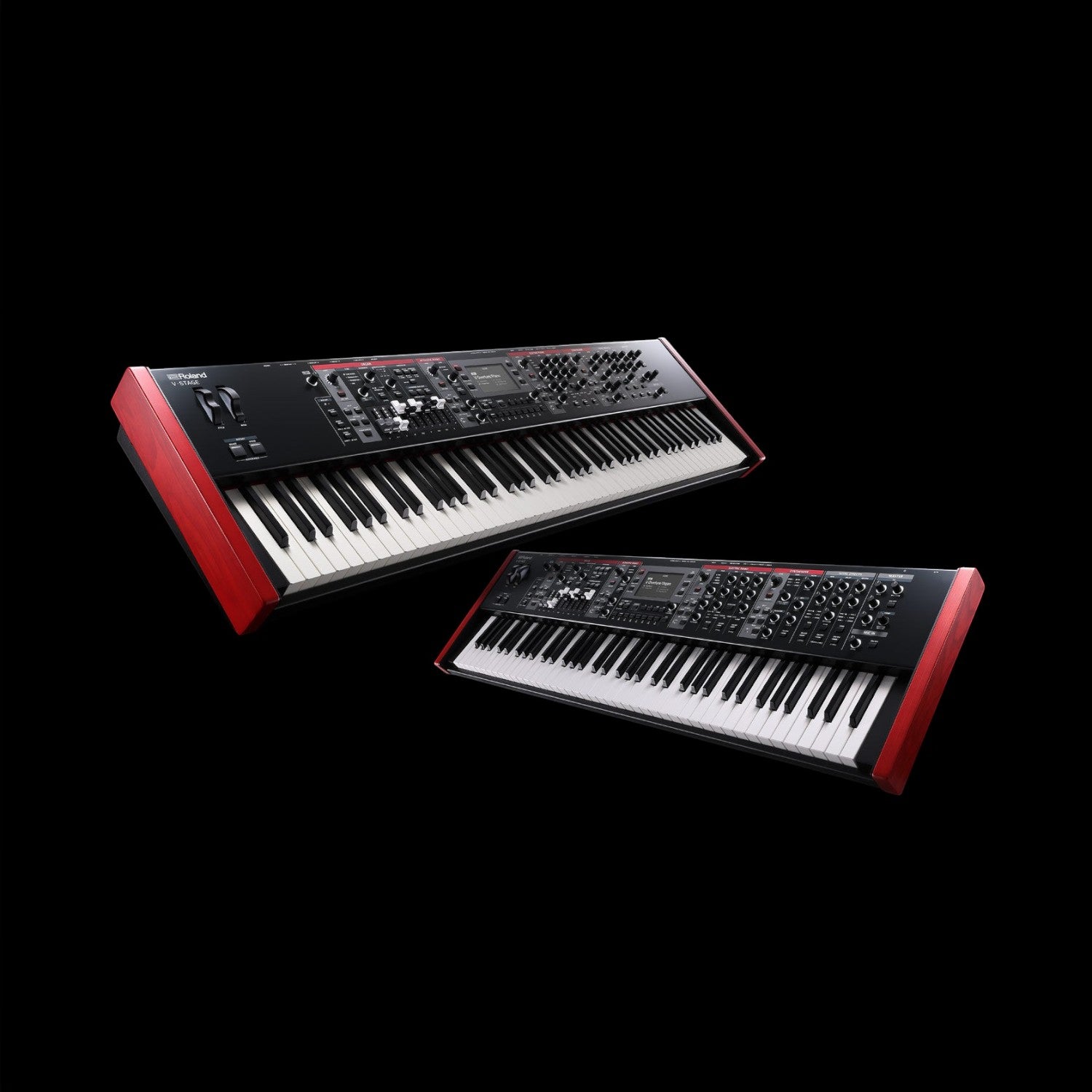 Đàn piano điện Roland V-Stage 76 tại TÂN NHẠC CỤ với thiết kế 76 phím waterfall, vỏ kim loại màu đỏ đen chuyên nghiệp.
