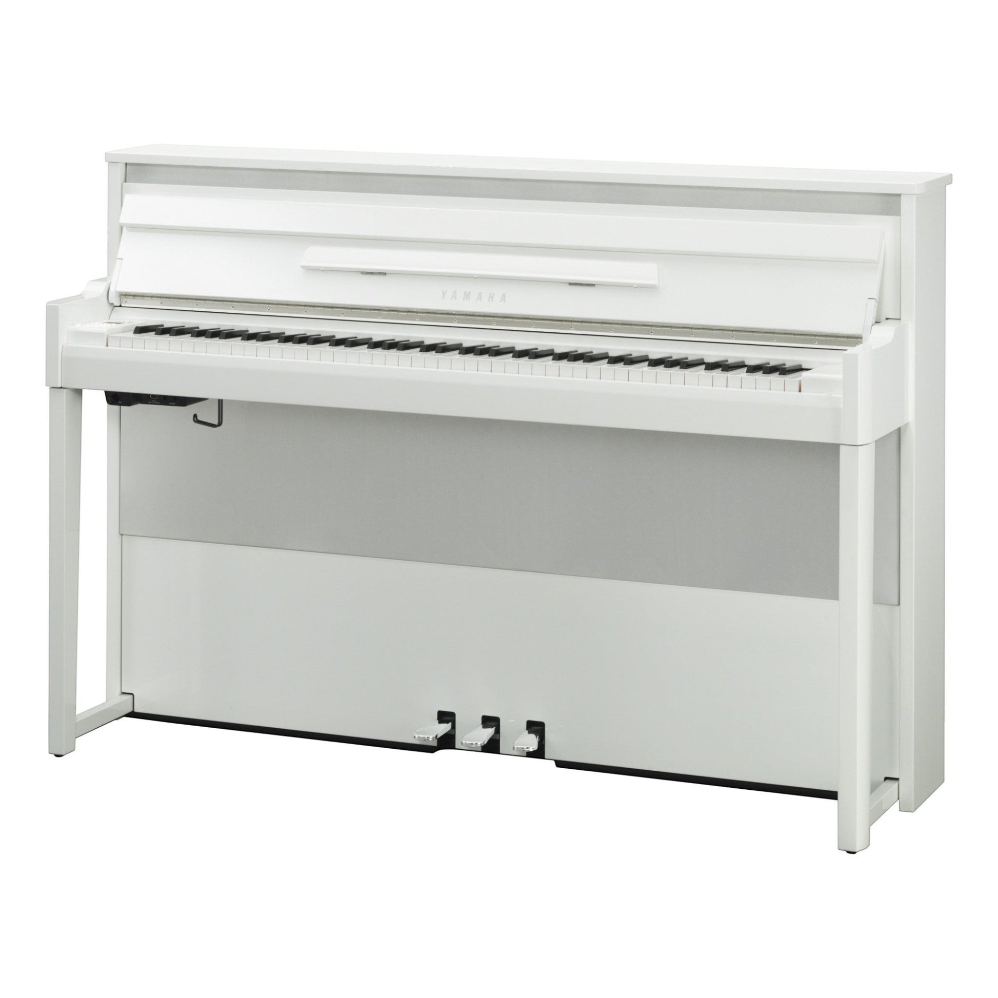 Đàn piano điện lai TÂN NHẠC CỤ Yamaha NU1X màu trắng sang trọng với thiết kế upright hiện đại và phím gỗ thật