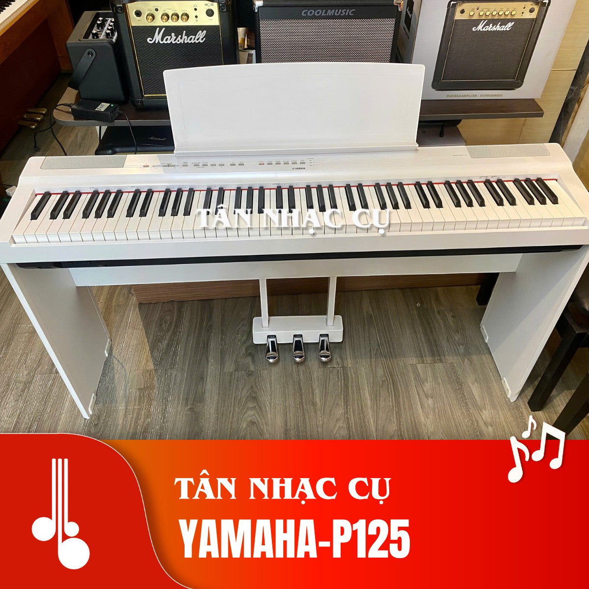 Đàn piano điện TÂN NHẠC CỤ Yamaha P125 màu trắng thiết kế gọn nhẹ với 88 phím búa GHS