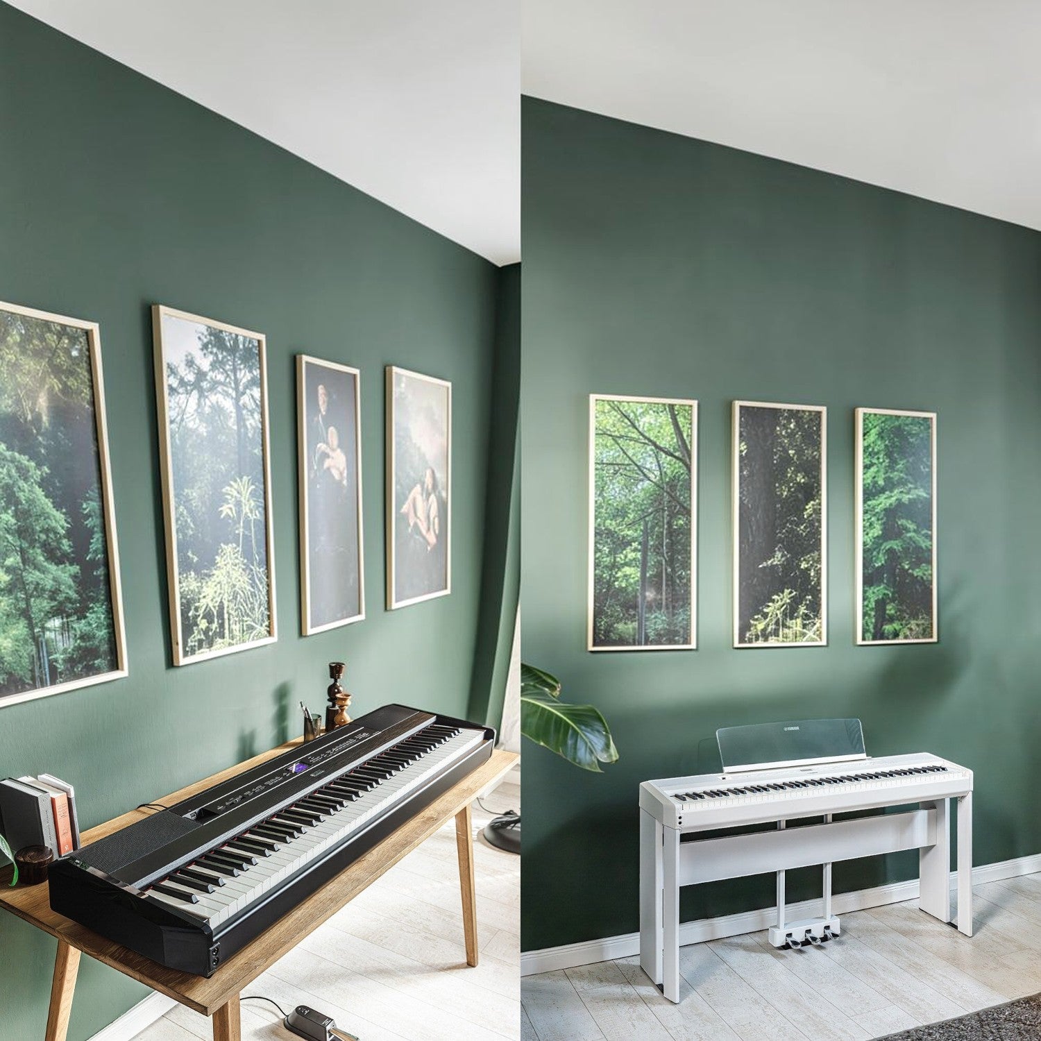 Đàn piano điện TÂN NHẠC CỤ Yamaha P525 màu đen và trắng với bàn phím gỗ GrandTouch-S trong không gian nội thất hiện đại