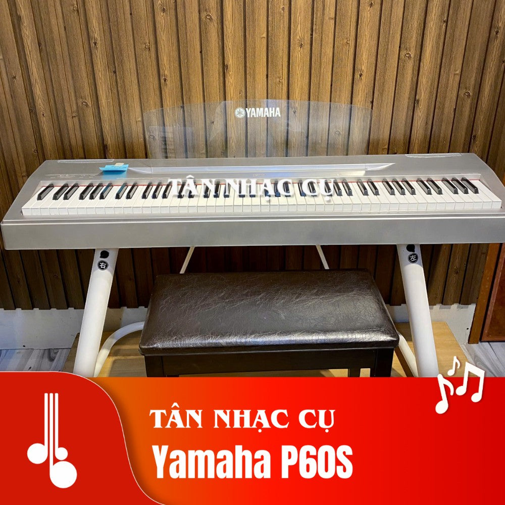 Đàn piano điện TÂN NHẠC CỤ Yamaha P60S màu bạc với 88 phím búa chia lực, thiết kế gọn nhẹ cho người mới bắt đầu