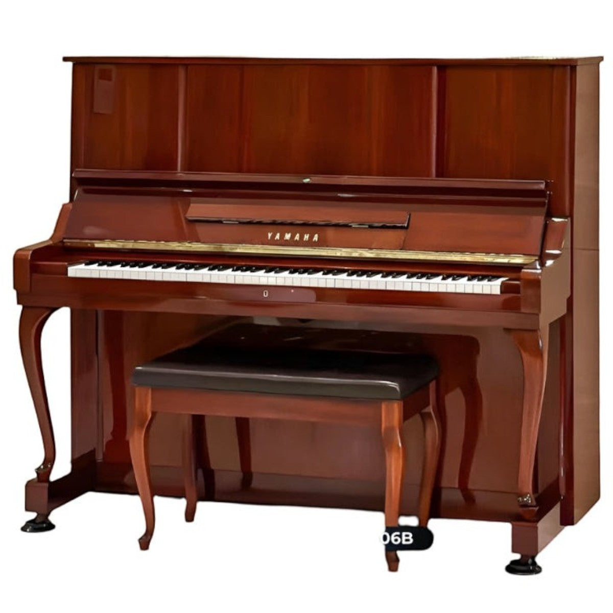 Đàn piano cơ TÂN NHẠC CỤ Yamaha W106B cũ với thiết kế vân gỗ óc chó và gụ cổ điển sang trọng, cao 131cm.