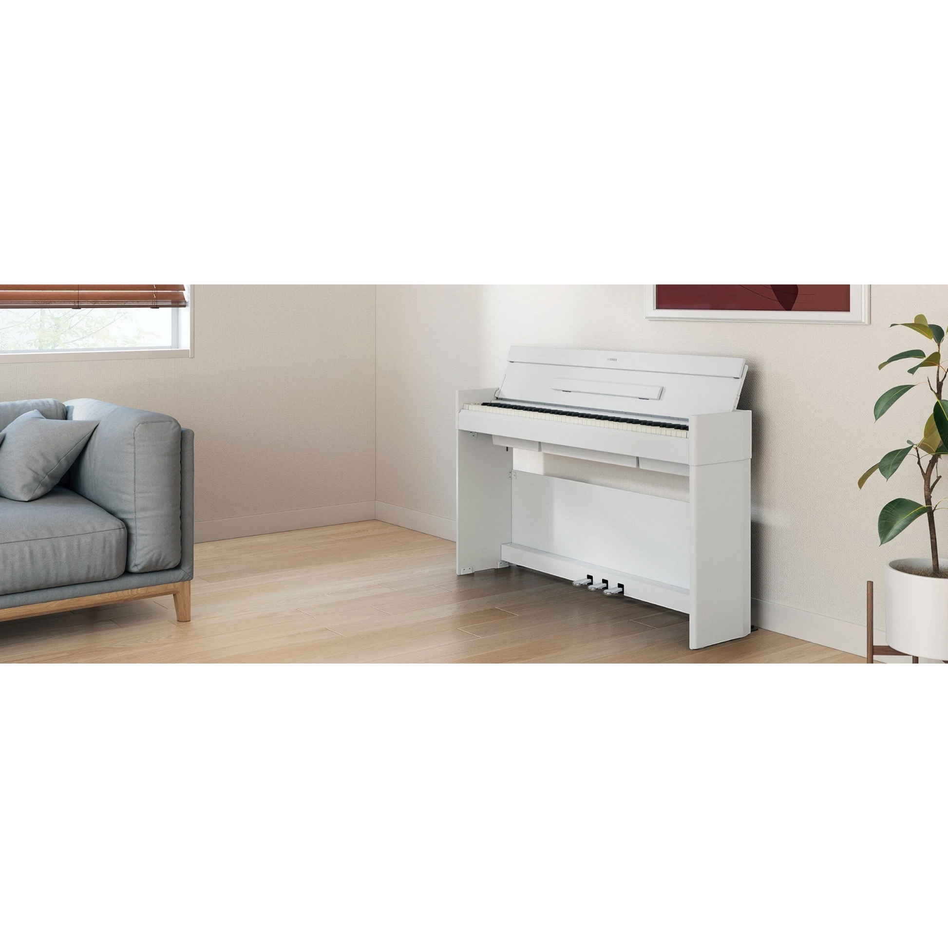 Đàn piano điện Yamaha YDP-S56 màu trắng dáng slim hiện đại tại TÂN NHẠC CỤ, thiết kế gọn gàng cho căn hộ nhỏ.