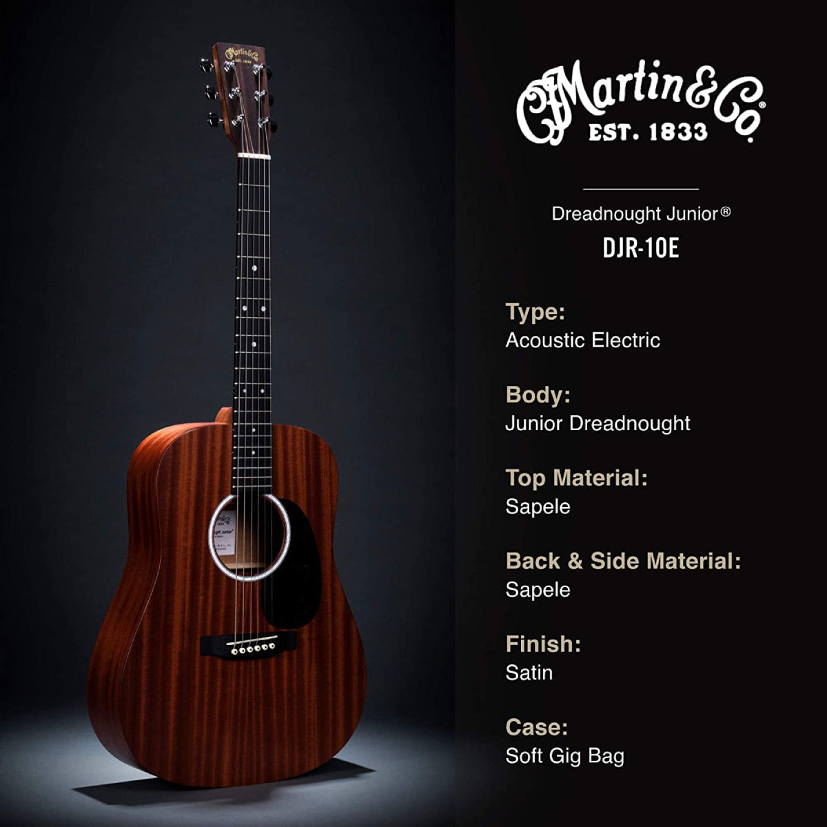 Đàn Guitar Martin Junior Series DJr-10E Sapele Acoustic w/Bag - Việt Music